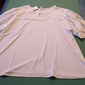 NWT NY collection for Woman 2X White Lace Sleeve & Shoulder Cottagecore